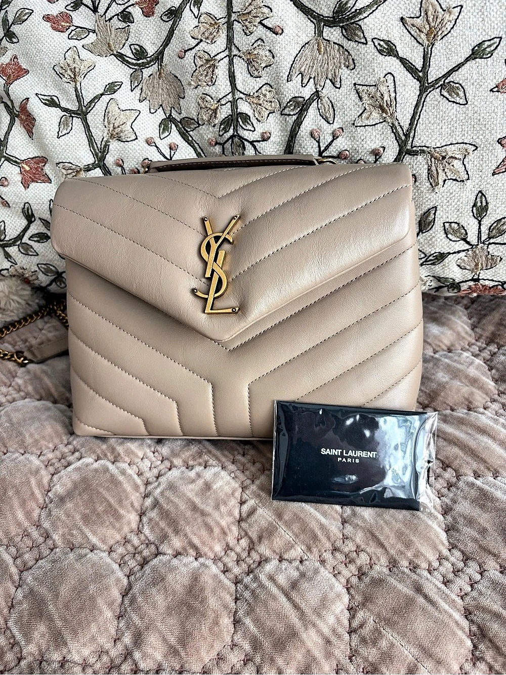 Saint Laurent small Loulou  Bag in Matelassé Lambskin Beige